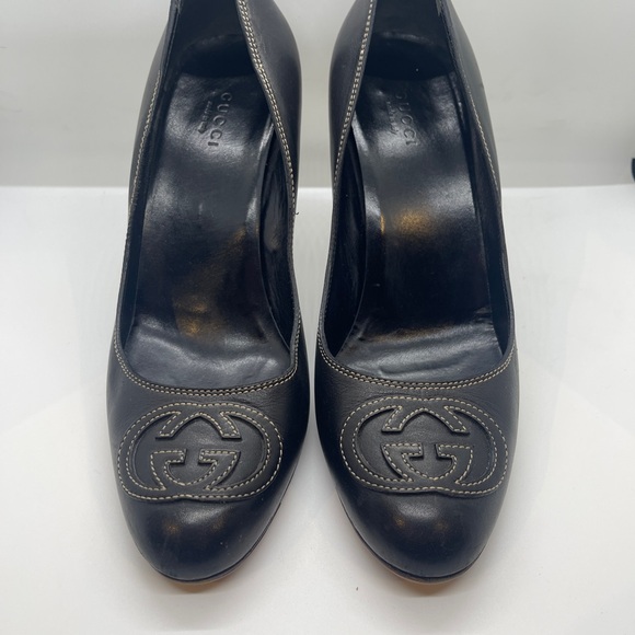 Gucci Black Leather GG Logo Heels Size 7.5 - Picture 1 of 9